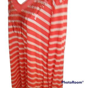 RXB Ladies V-neck Top 1X LS Orange Stripe 100% Rayon  Sequin Accents Casual NWT